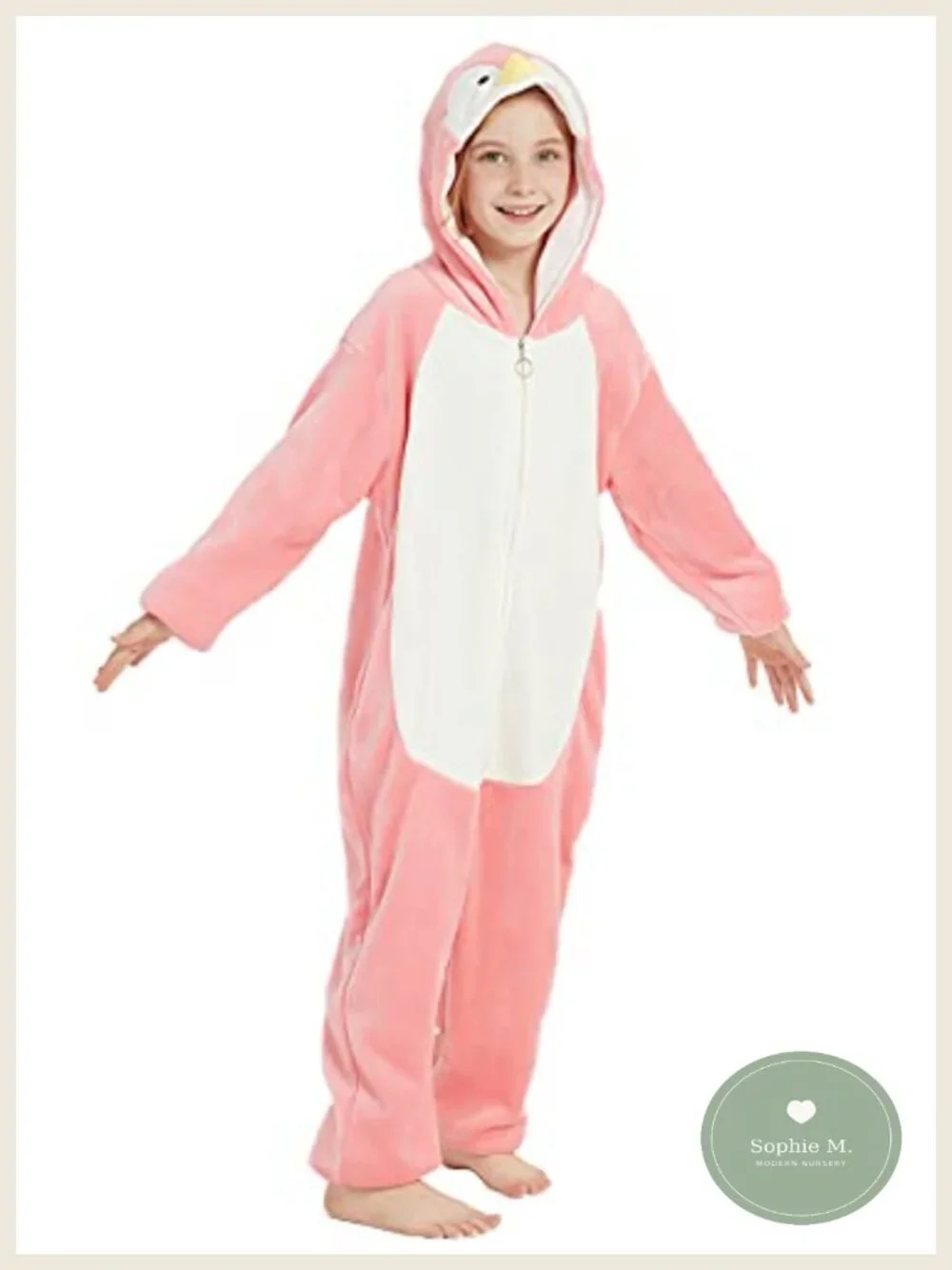 Kids Penguin Onesie Plush Fleece Zip Up One-Piece Pajamas Costume